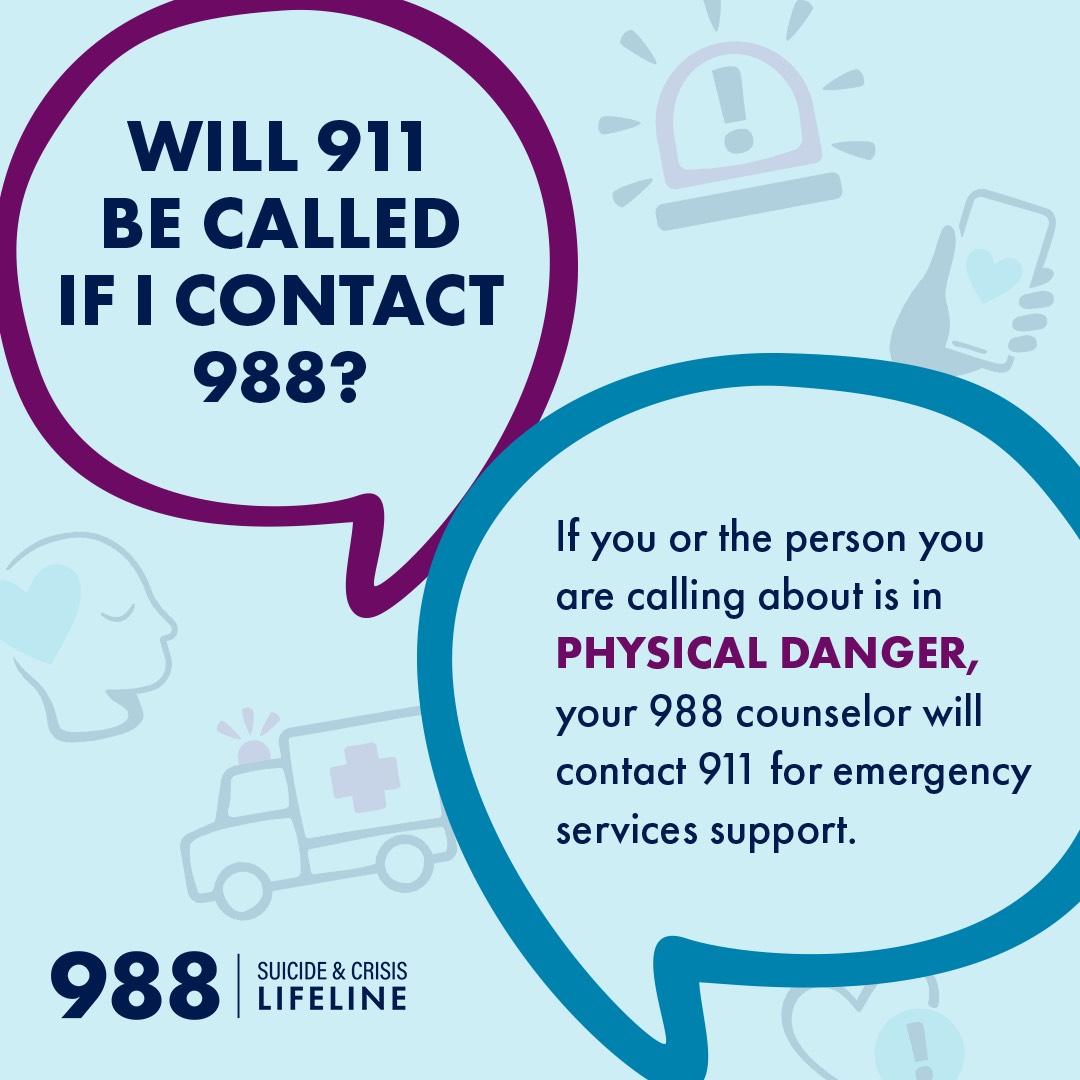 Will 911 be called if I dial 988?